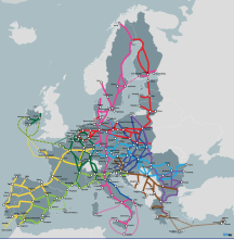 Карта на коридорите от трансевропейската транспортна мрежа