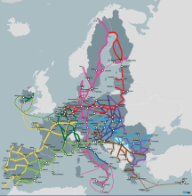 Схема на коридорите от трансевропейската транспортна мрежа
